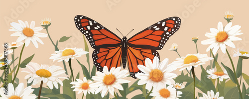 A whimsical enchanted garden with blooming flowers and buzzing bees. Vector flat minimalistic isolated illustration.