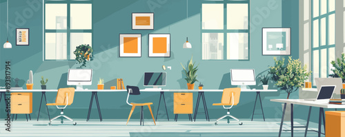 Modern coworking space with collaborative workstations Vector flat minimalistic isolated illustration