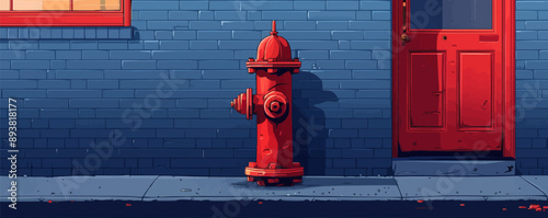 A classic red fire hydrant standing on a street corner. Vector flat minimalistic isolated illustration.