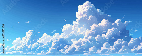 Fluffy clouds drifting in a blue sky. Vector flat minimalistic isolated illustration.