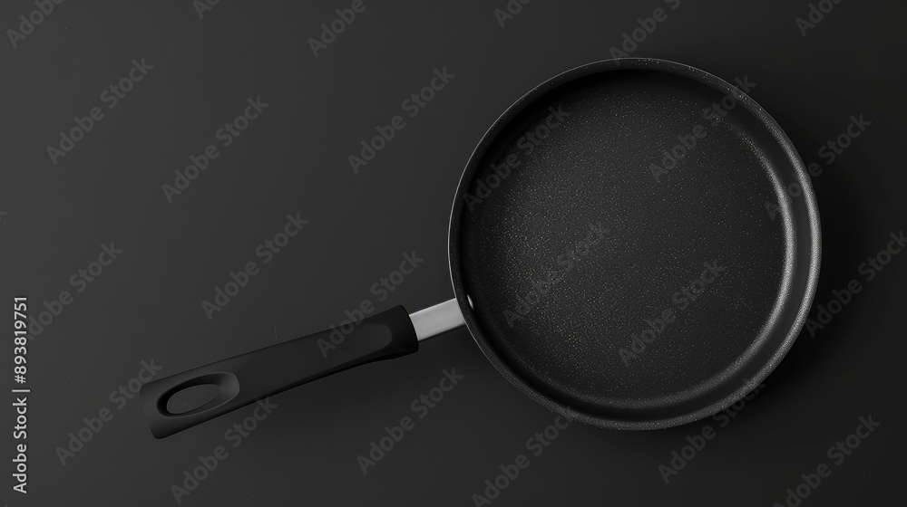 New Teflon saucepan on black backdrop empty and non stick for aerial perspective New Teflon saucepan on black backdrop empty and non stick for aerial perspective