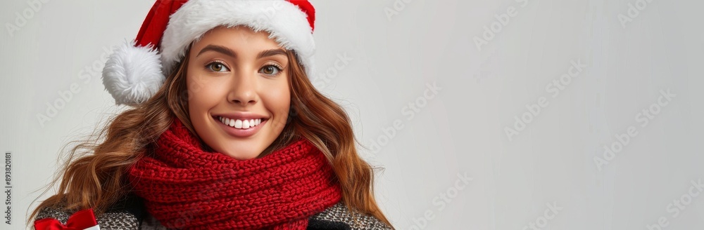 Woman In Santa Hat Holding Gifts For Christmas Woman In Santa Hat Holding Gifts For Christmas