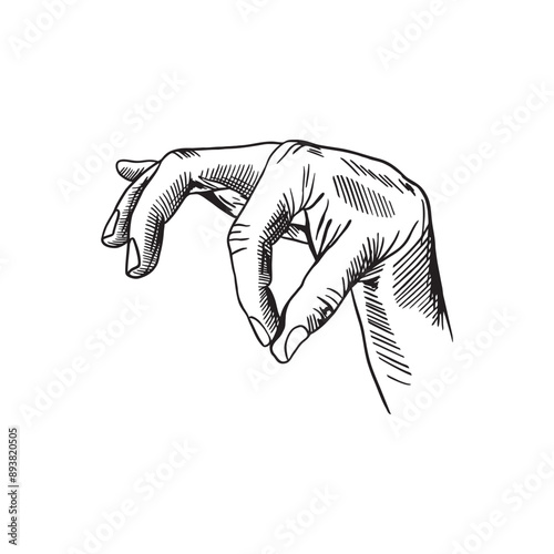 Human hand, fingers holding, squeezing. Hand drawn vector illustration in graphic style. For banners, posters, cards, labels, leaflets.