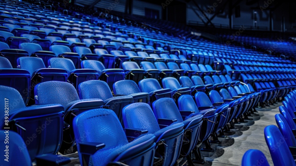 Fototapeta premium Empty Blue Seats in an Indoor Arena
