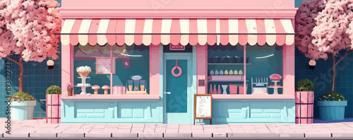 Vintage ice cream parlor with colorful signage Vector flat minimalistic isolated illustration