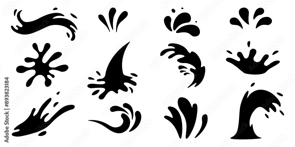 Drop water silhouette set. Liquid splash water set. Vector illustration. Drop water silhouette set. Liquid splash water set. Vector illustration.
