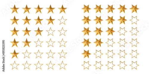 Star rate icons set. Realistic stars set. Vector illustration.