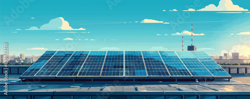 Solar panel array on a rooftop. Vector flat minimalistic isolated illustration.
