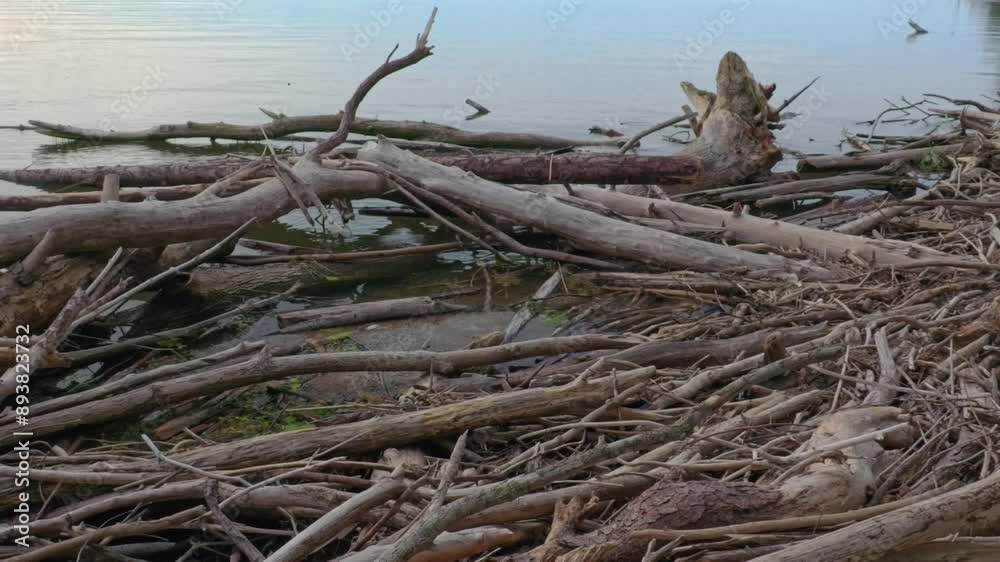 Treibholz nach einem Gewittersturm am Ammersee, Oberbayern, Bayern, Deutschland, Europa Treibholz nach einem Gewittersturm am Ammersee, Oberbayern, Bayern, Deutschland, Europa