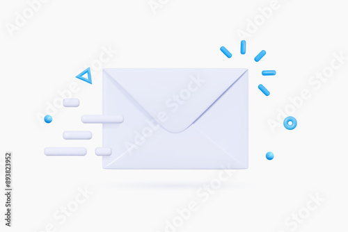 3D Send closed envelope with letter via email. New message concept. Mail communication. Mailbox notification. Inbox newsletter. Cartoon creative design icon. 3D Vector illustration
