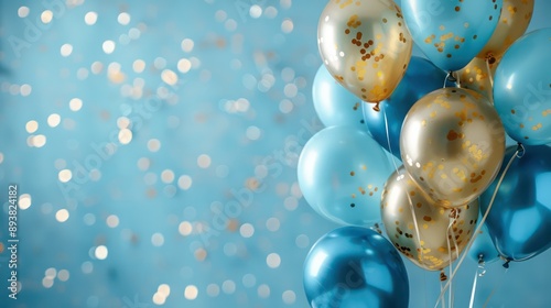Wallpaper Mural A bunch of balloons in blue and gold are floating in the air. The balloons are scattered around the background, creating a festive and celebratory atmosphere Torontodigital.ca