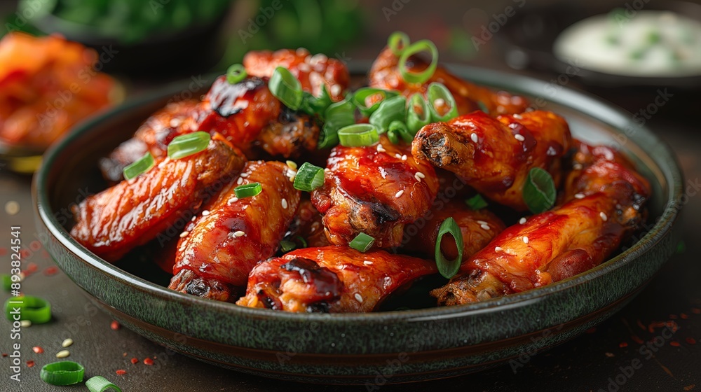 Barbecue Chicken Wings with Green Onions, Tasty and Appetizing, Suitable for Food Blogs and Restaurant Menus Barbecue Chicken Wings with Green Onions, Tasty and Appetizing, Suitable for Food Blogs and Restaurant Menus