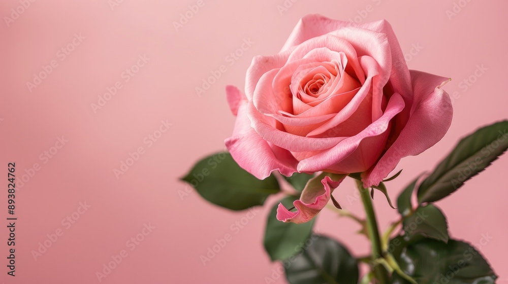 Pink Rose perennial shrub Rosa genus flower with space for text Pink Rose perennial shrub Rosa genus flower with space for text