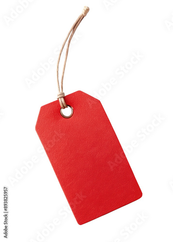 A vibrant red tag with a blank space, perfect for labeling gifts, clothing, or products with a customizable touch. Isolated on transparent background, png.