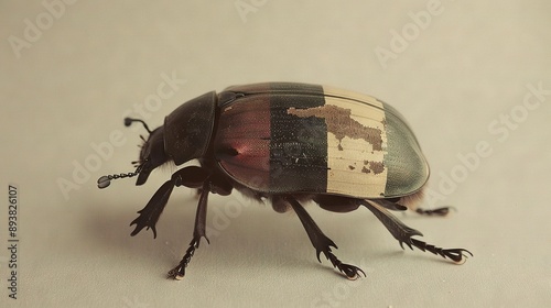  Beetle on white surface with multicolored stripe