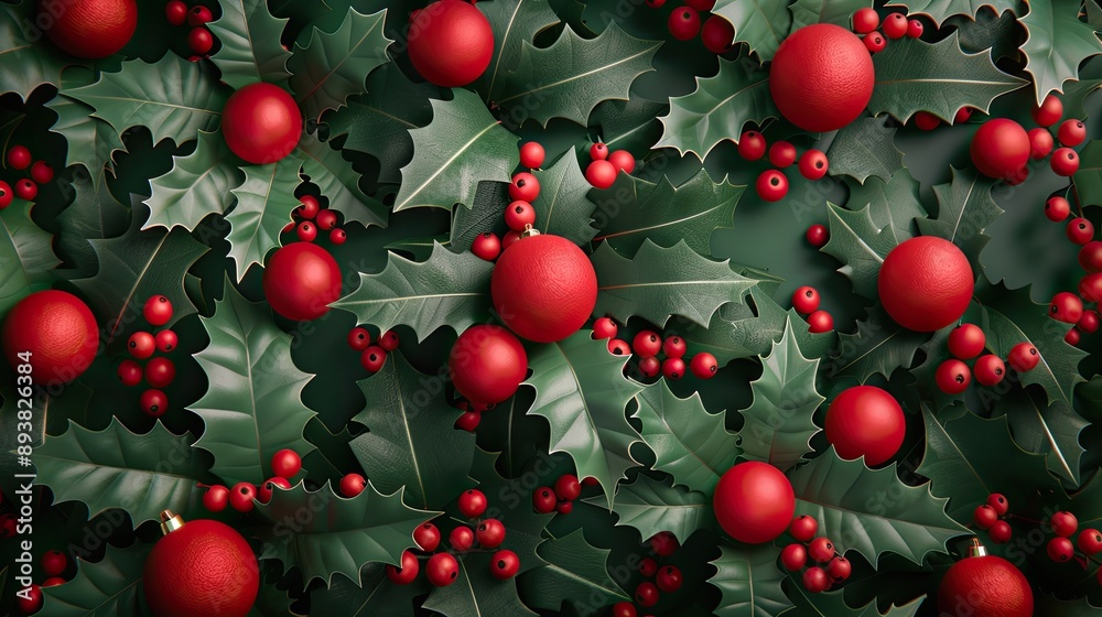 Floating 3D holly and berries, forming a classic Christmas background Floating 3D holly and berries, forming a classic Christmas background