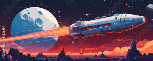 Space station orbiting a distant planet Vector flat minimalistic isolated illustration