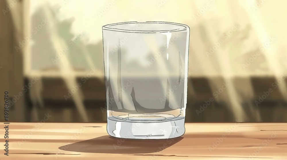 A glass of water sits atop a wooden table, next to a window with a curtain as its backdrop A glass of water sits atop a wooden table, next to a window with a curtain as its backdrop