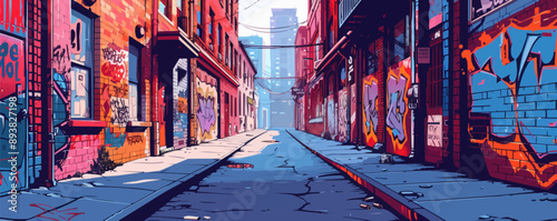 Urban alleyway with graffiti art Vector flat minimalistic isolated illustration