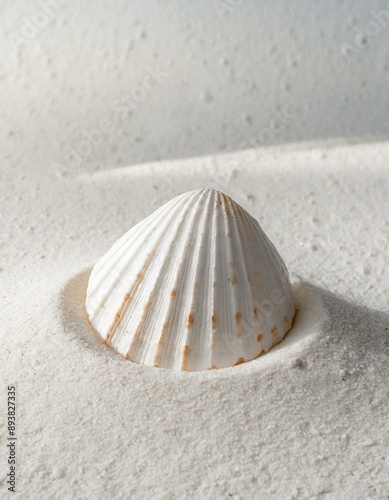 white shells on the white sand beach photo