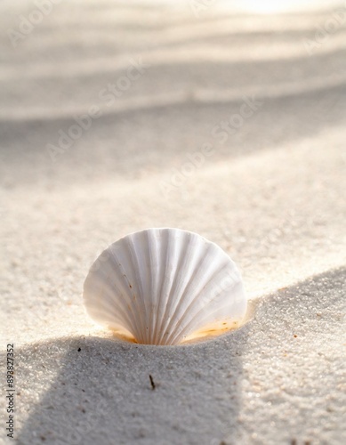 white shells on the white sand beach photo