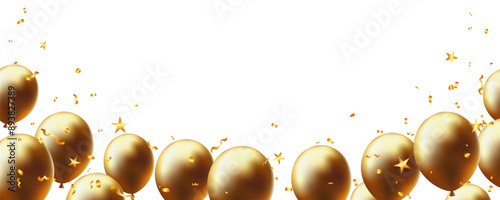 Luxury realistic gold glossy helium balloon isolated frame banner for party, birthday and anniversary