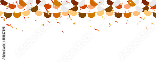 flags bunting garland and foil confetti autumn season. Holiday decoration vector illustration