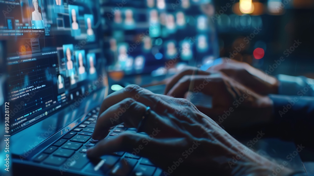 Closeup of Hands Typing on Laptop with Blurred Background of Video Editing Interface Closeup of Hands Typing on Laptop with Blurred Background of Video Editing Interface