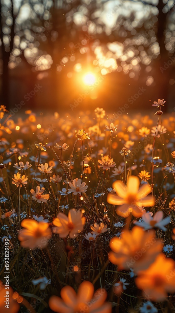 Sunset in the meadow with daisies Shallow depth of field Sunset in the meadow with daisies Shallow depth of field