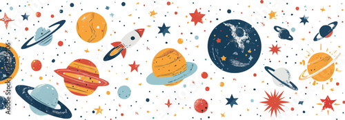 Toy galaxies on a plain white background. Vector flat isolated illustration.