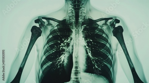 Film Chest x-ray finding Interstitial pulmonary infiltration both lungs and Normal heart size and bony thorax.Medical healthcare concept.