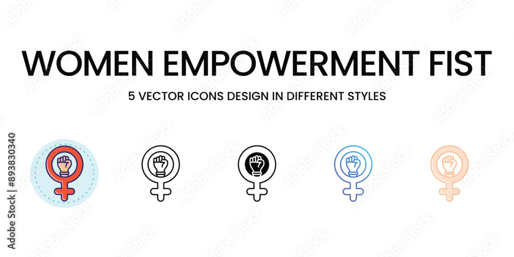 Women Empowerment Fist Icons set in different style vector icon stock illustration