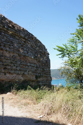 Vertical Yoros Fortress, Yoros Castle view. taken with Bosphorus view behind. Yoros Fortress Turkey, Türkiye.