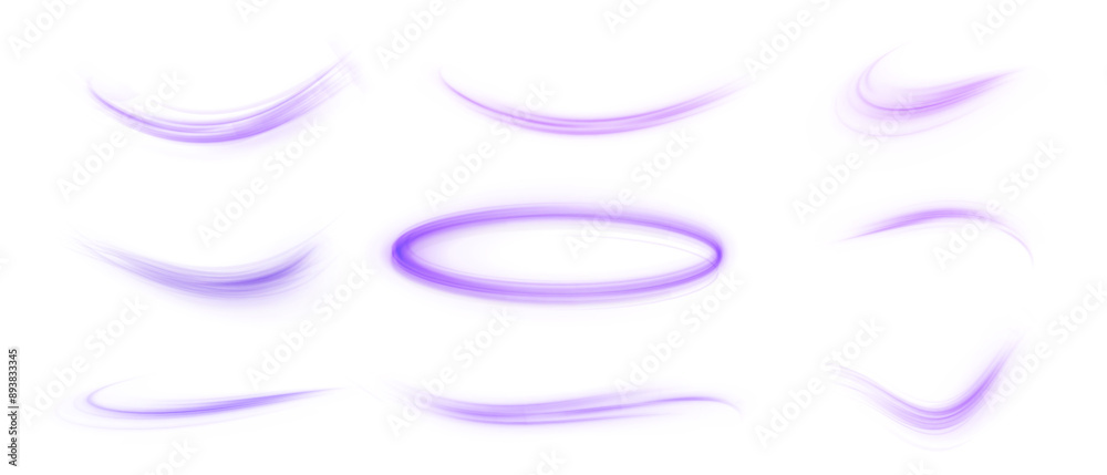 Set of purple bright swirl on a white background, glowing spiral line effect. For web design and gaming industry. Set of purple bright swirl on a white background, glowing spiral line effect. For web design and gaming industry.