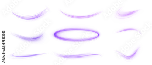Set of purple bright swirl on a white background, glowing spiral line effect. For web design and gaming industry.