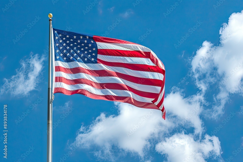Fototapeta premium american flags on the front porch of an American home