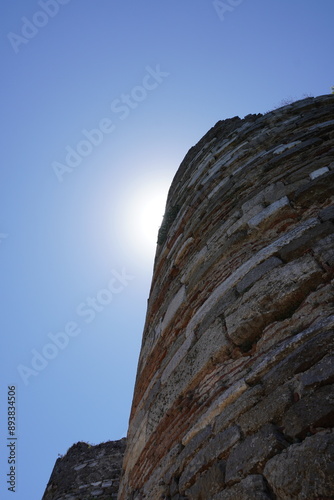 Vertical Yoros Fortress, Yoros Castle view. taken from below. Yoros Fortress Turkey, Türkiye.