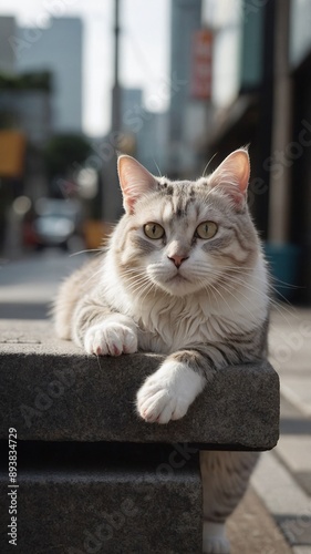 British Shorthair cat on the street in London, UK.