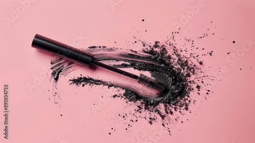 Black Mascara on Pink Background photo