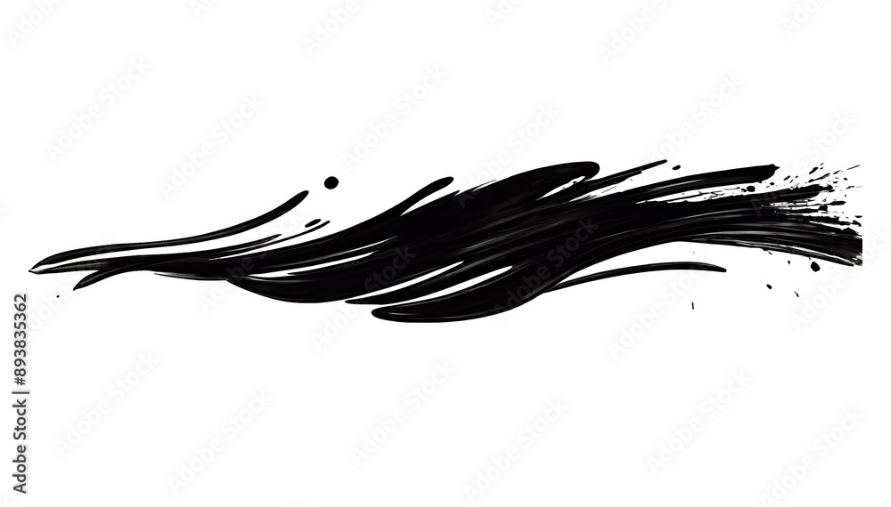 Black ink brush stroke, Black brush splashes isolated on transparent png