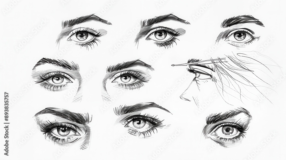 Fototapeta premium Create a series of sketches focused solely on different eyebrow styles with a minimal and detailed art style.