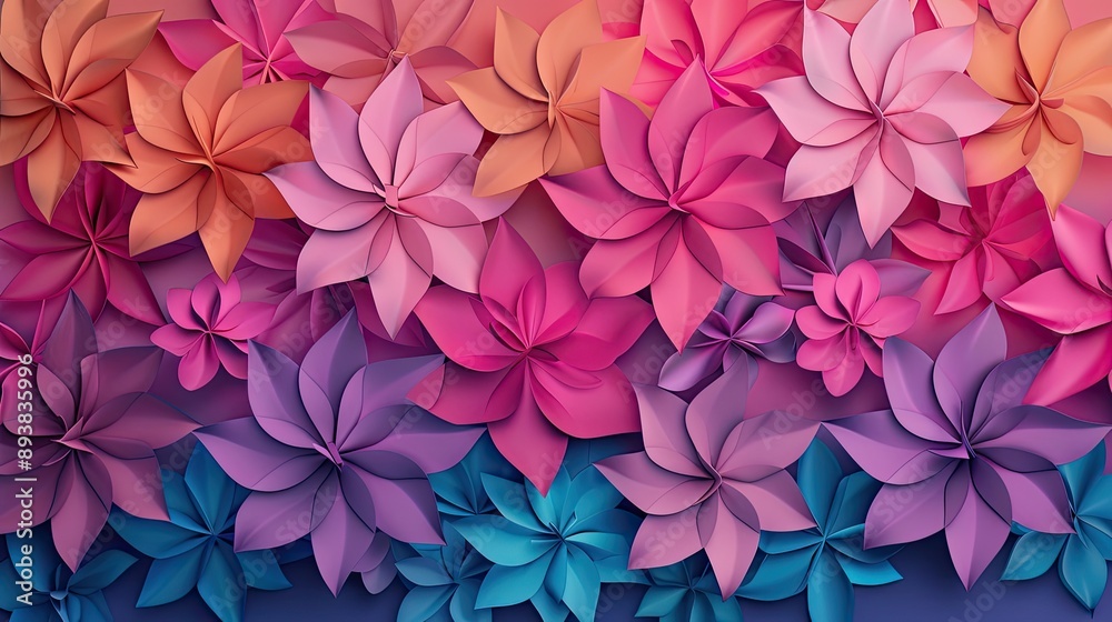 Geometric 3D floral designs with neon highlights, forming a vibrant background Geometric 3D floral designs with neon highlights, forming a vibrant background