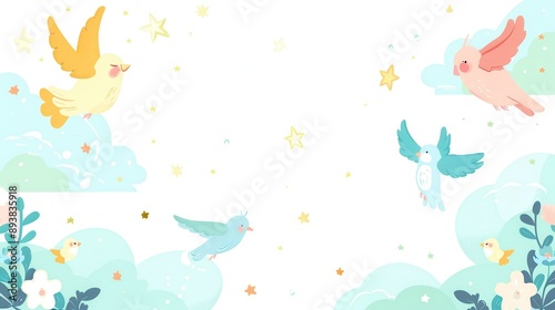 Cute background baptism with space for text , cartoon, illustration on a white background