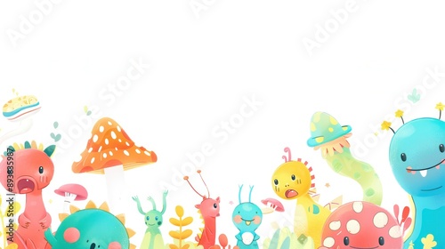 Cute kids background, frame with space for text , cartoon, illustration on a white background 