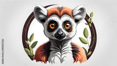 Quirky lemur logo design on white background. Generative AI