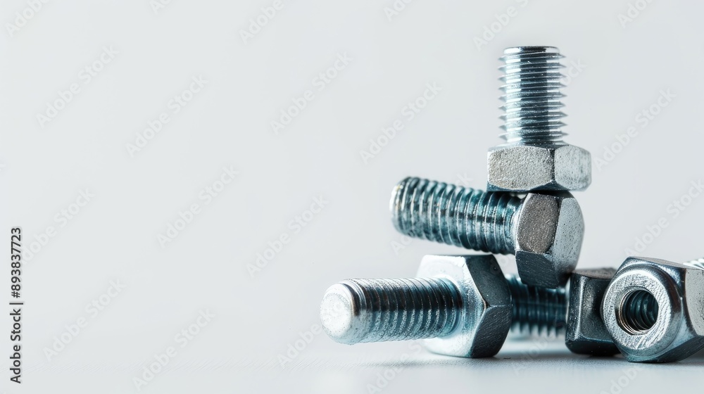 Nuts and bolts stack on white background with space for text Nuts and bolts stack on white background with space for text