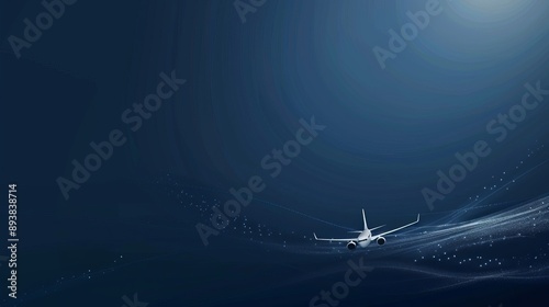 An elegant, dark blue background with a clean, white flight path and a small airplane icon