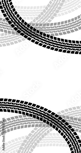 Vertical background with tire wheel marks of cars. Vector illustration