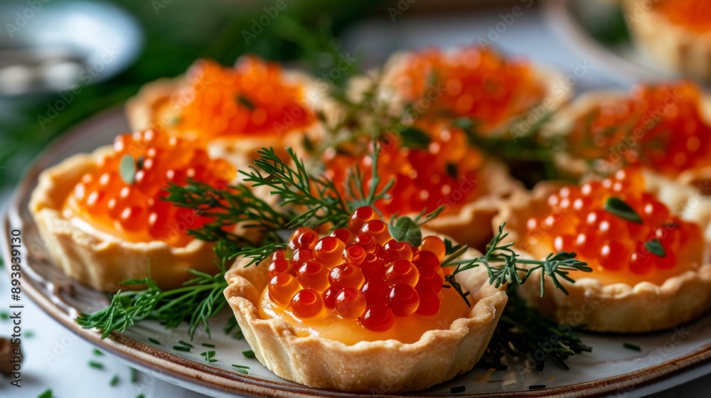 Tartlets topped with red caviar Tartlets topped with red caviar