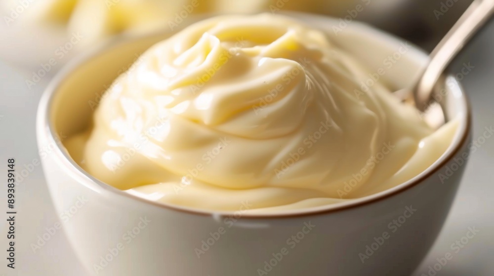Homemade mayonnaise in a small bowl with a spoon Homemade mayonnaise in a small bowl with a spoon